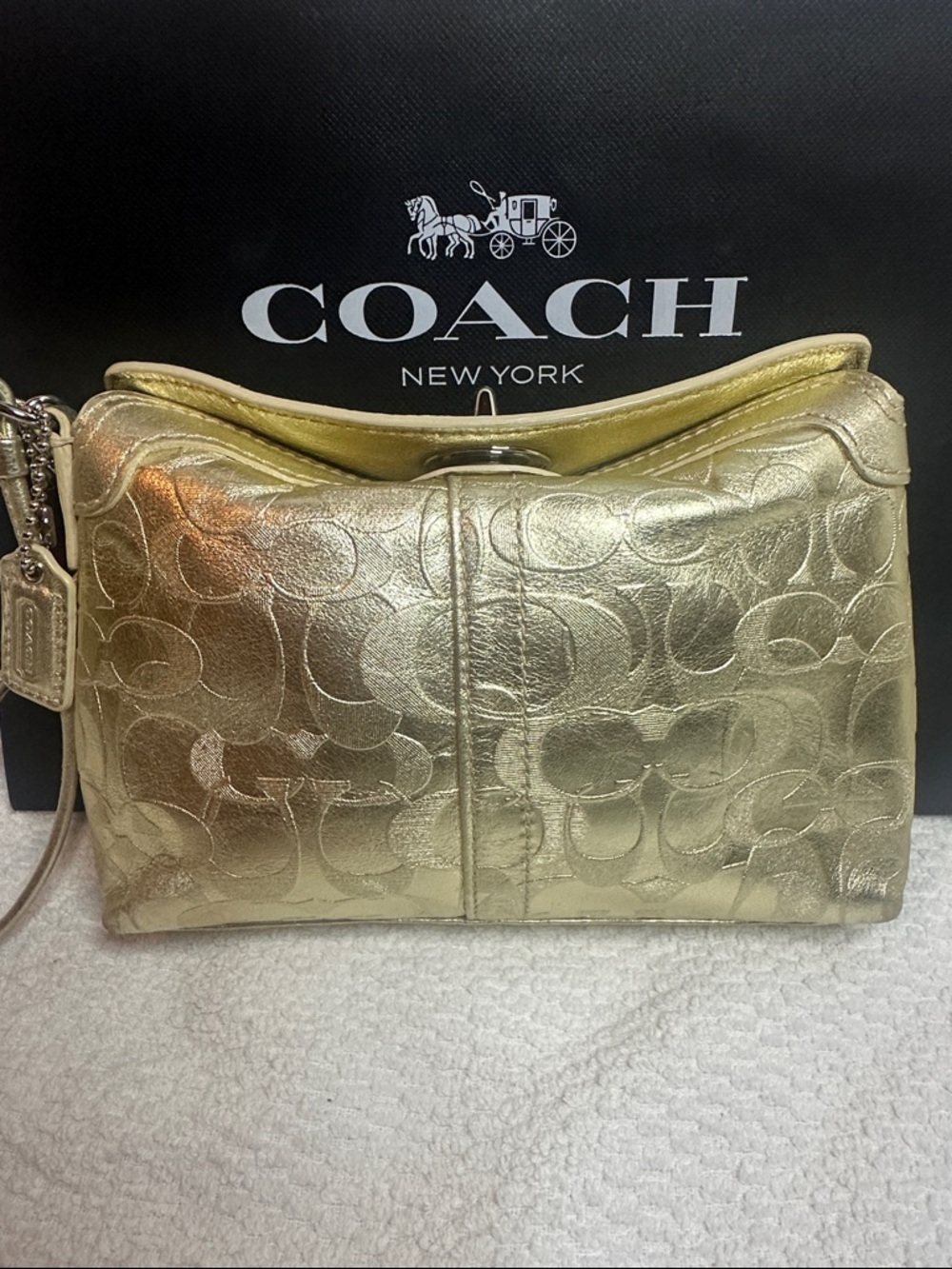 Coach Gold Metallic Signature Wristlet Clutch - Picture 4 of 13